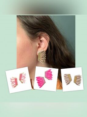Light Pink Sequin & Bead Angel Wing Earrings, NWT, Boutique, Handmade